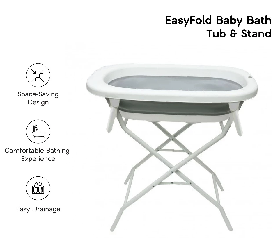 Bonbijou EasyFold Baby Bath Tub & Stand, (Bath Tub colour: white/ blue)