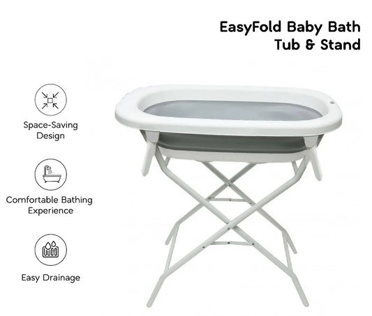 Bonbijou EasyFold Baby Bath Tub & Stand, (Bath Tub colour: white/ blue)